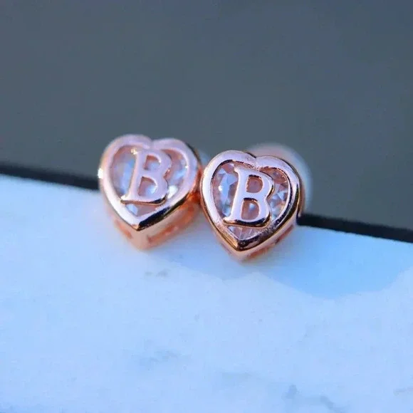 ▷ GIFT💝HEART INITIAL ROSE GOLD EARRINGS WOMEN TEEN GIRL MOM